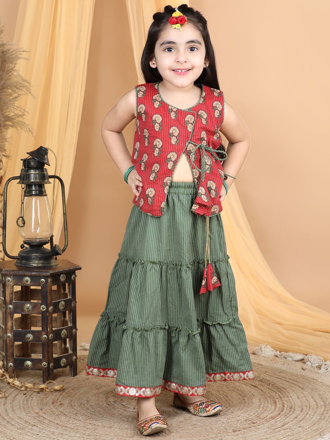 

Here&Now X Kinder Kids Girls Printed Ready to Wear Lehenga &, Red