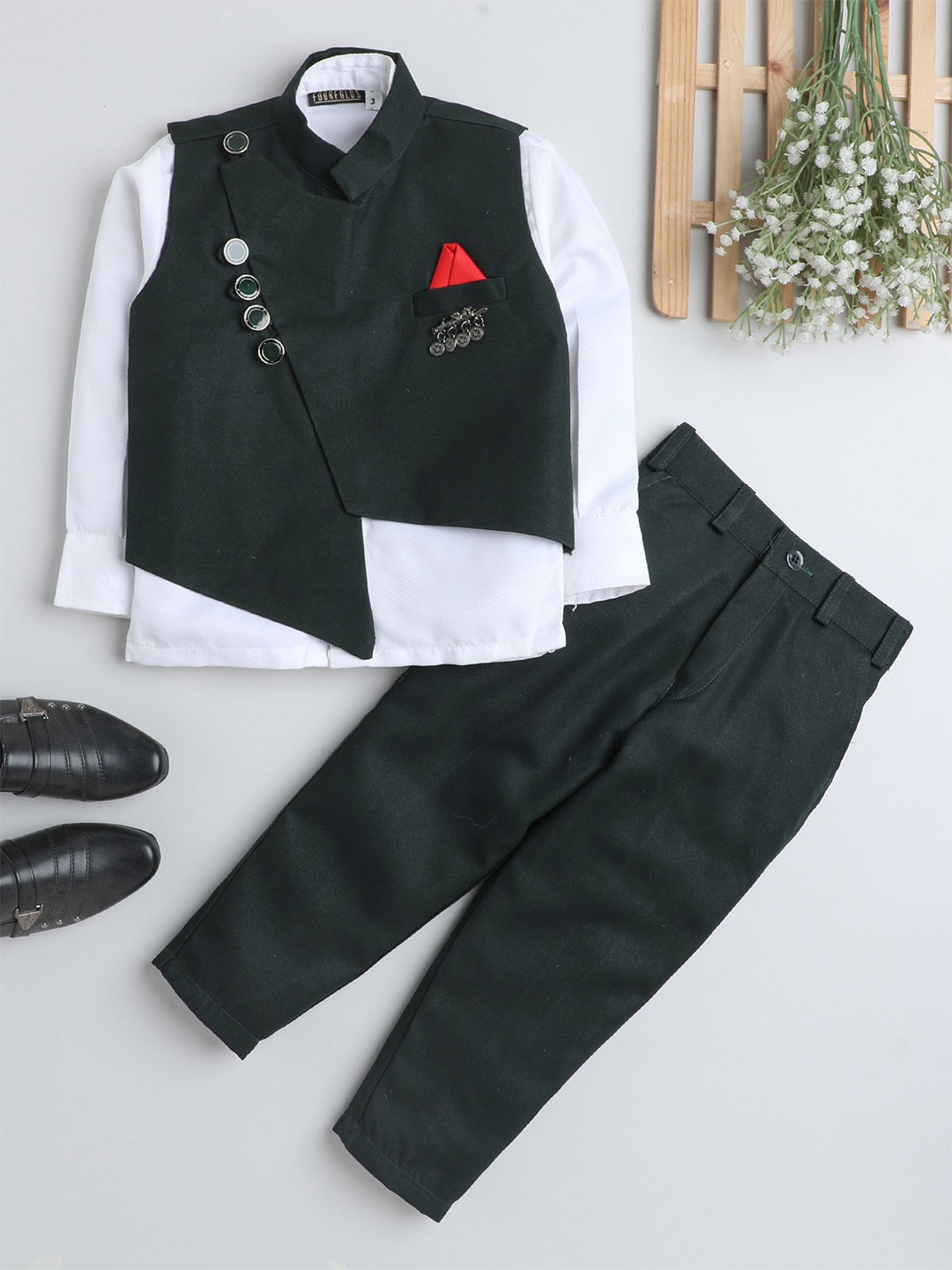 

BAESD Boys 3 Piece Single-Breasted Suits, Green