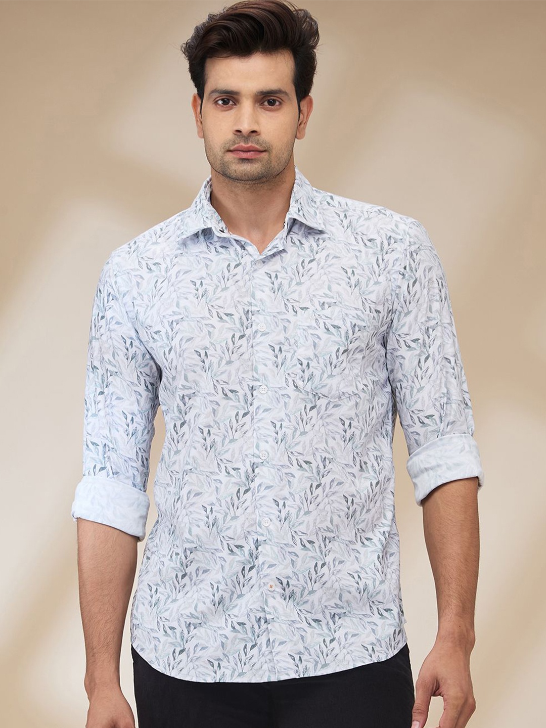 

Park Avenue Men Spread Collar Floral Printed Cotton Slim Fit Casual Shirt, Green
