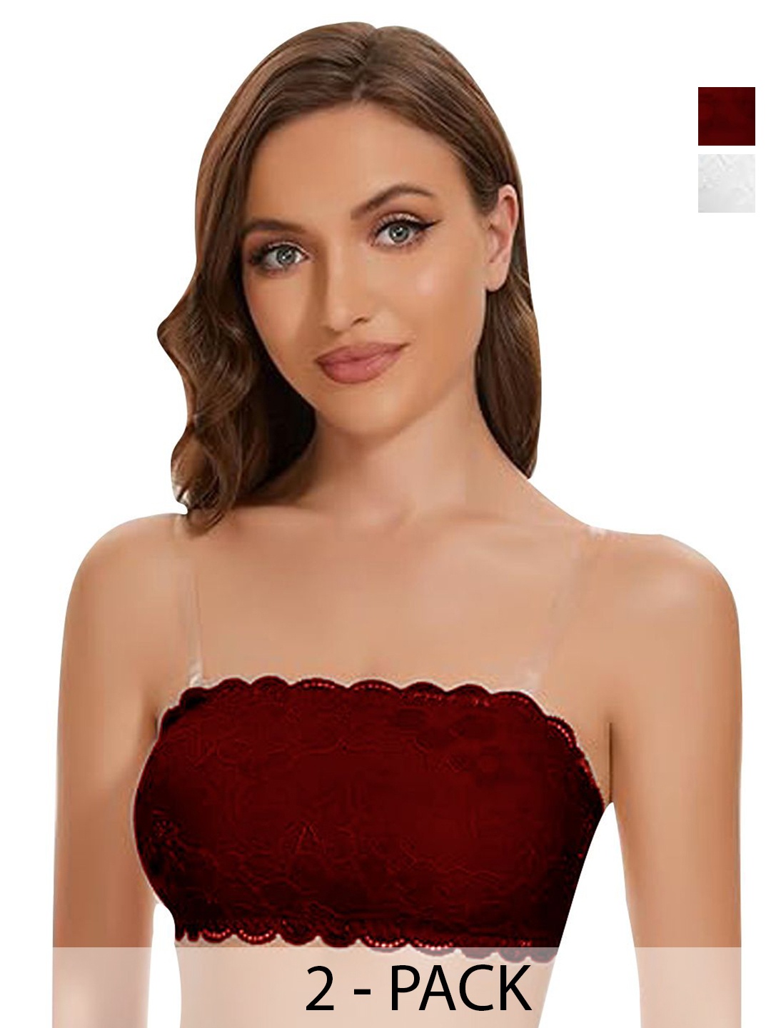 

ComfyStyle Women Pack of 2 Floral Full Coverage Lightly Padded Bandeau Bra, Maroon