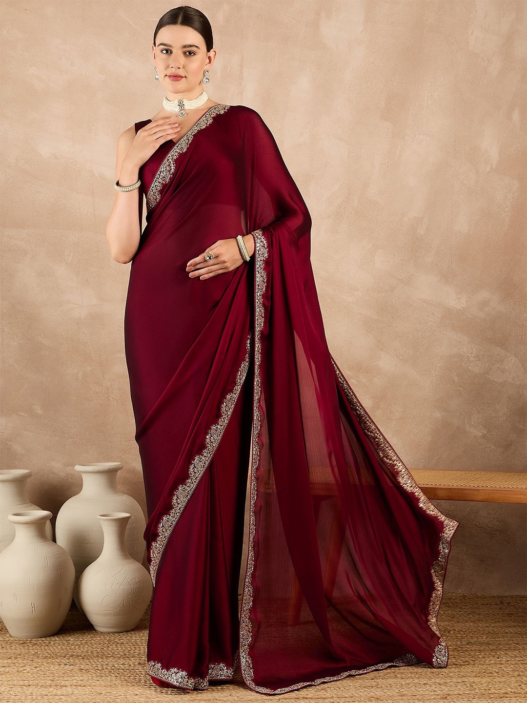 

all about you Satin Saree, Maroon