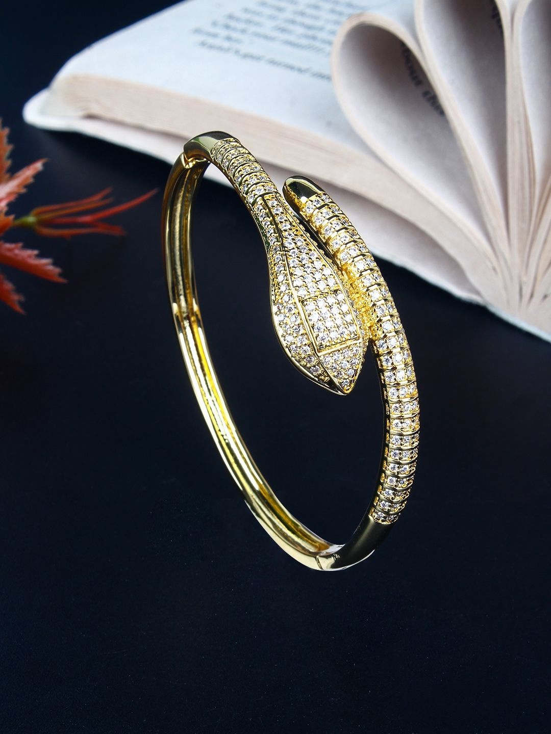 

KPOP Gold-Plated Cubic Zirconia Studded Bangle-Style Bracelet