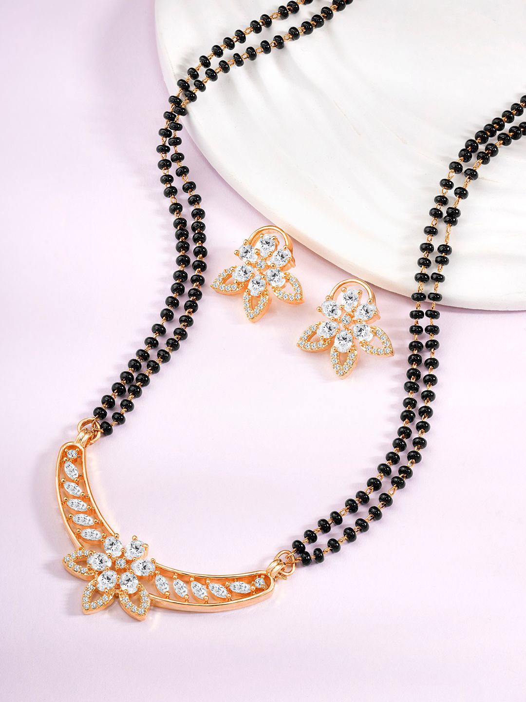 

Peora Rose Gold-Plated Cubic Zirconia Studded Mangalsutra