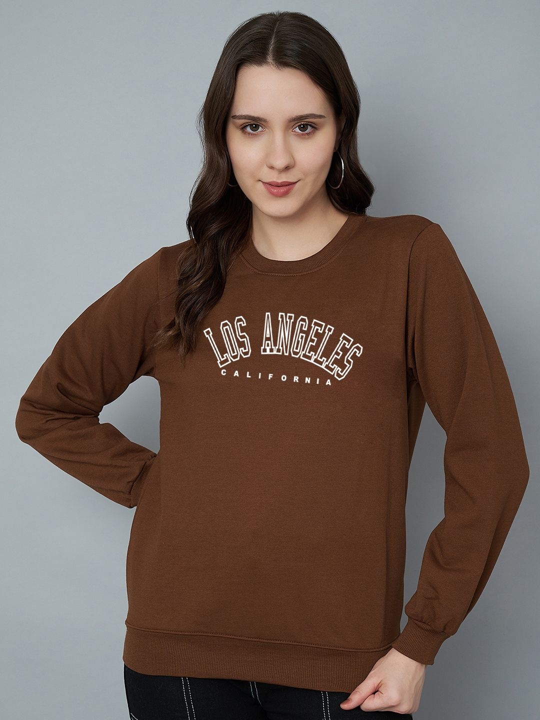

Trend Level Women Typography Printed Fleece Ribbed Pullover Sweatshirt, Brown