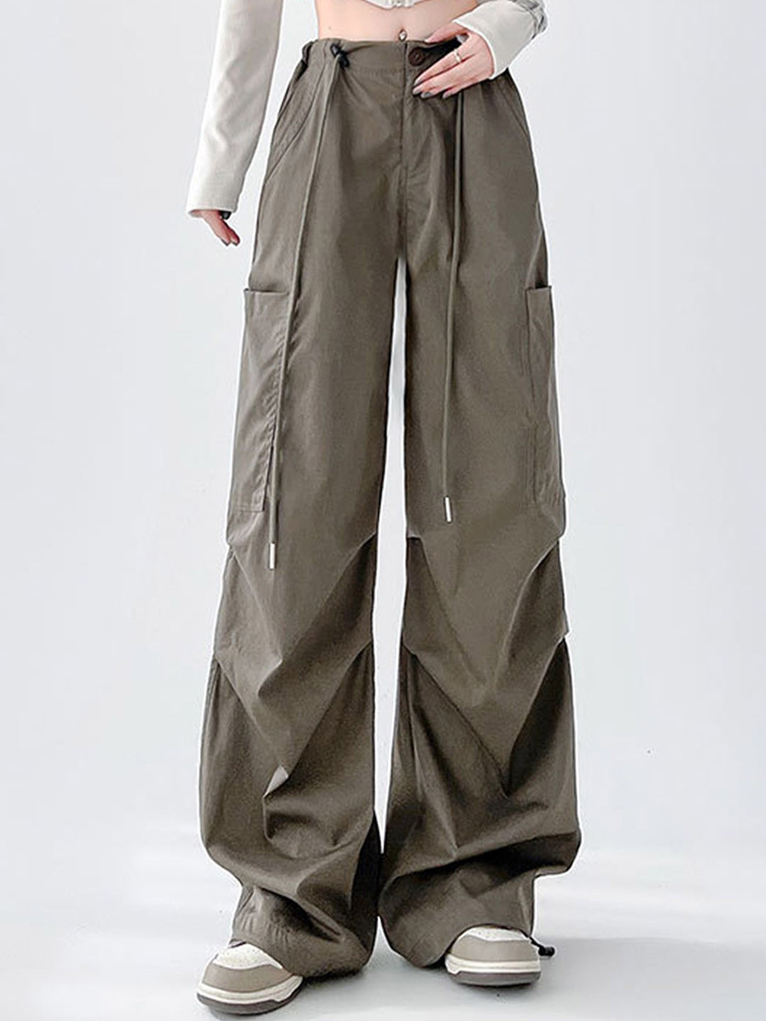 

LULU & SKY Women Flared High-Rise Wide Leg Trousers, Grey