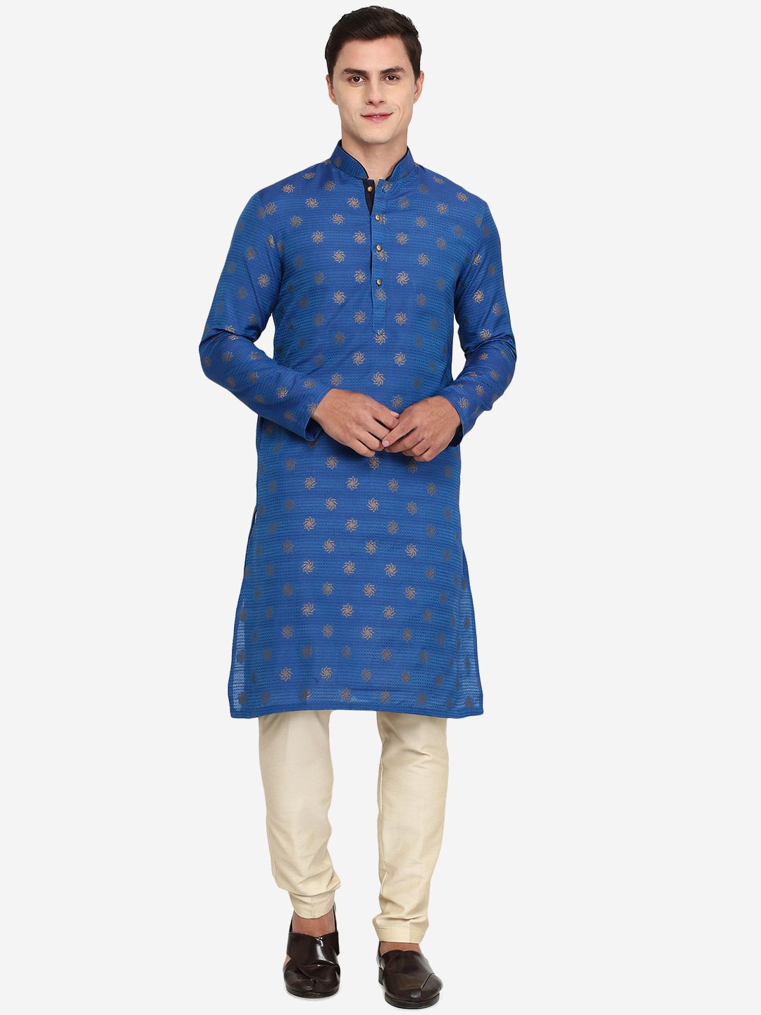 

THE KURTA COMPANY Men Geometric Thread Work Kurta, Blue