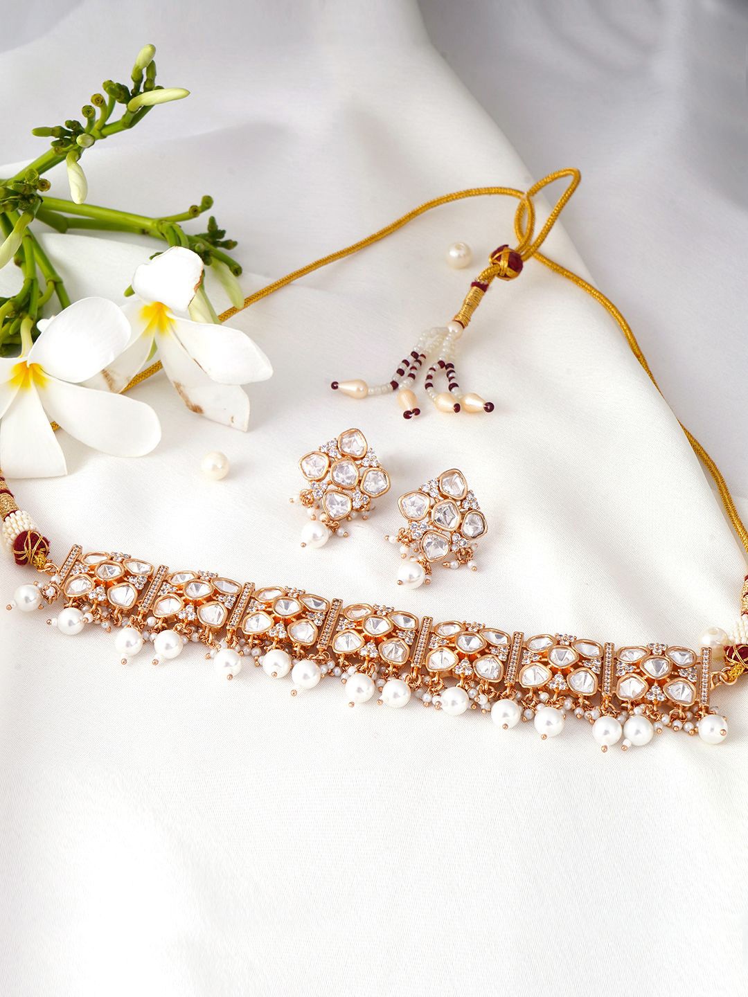 

Adwitiya Collection Gold-Plated American Diamond & Kundan Studded Jewellery Set