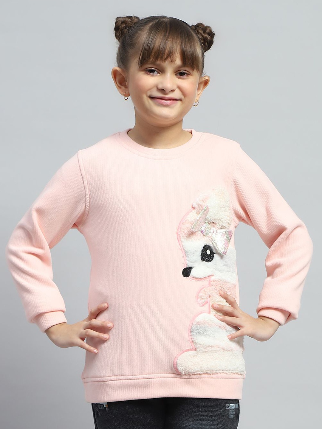 

Monte Carlo Girls Embroidered Round Neck Pullover Sweatshirt, Peach