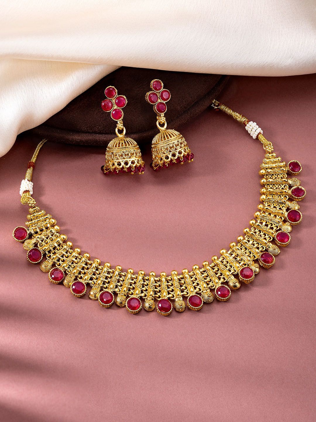 

Peora Gold-Plated Beaded & Stones Studded Jewellery Set