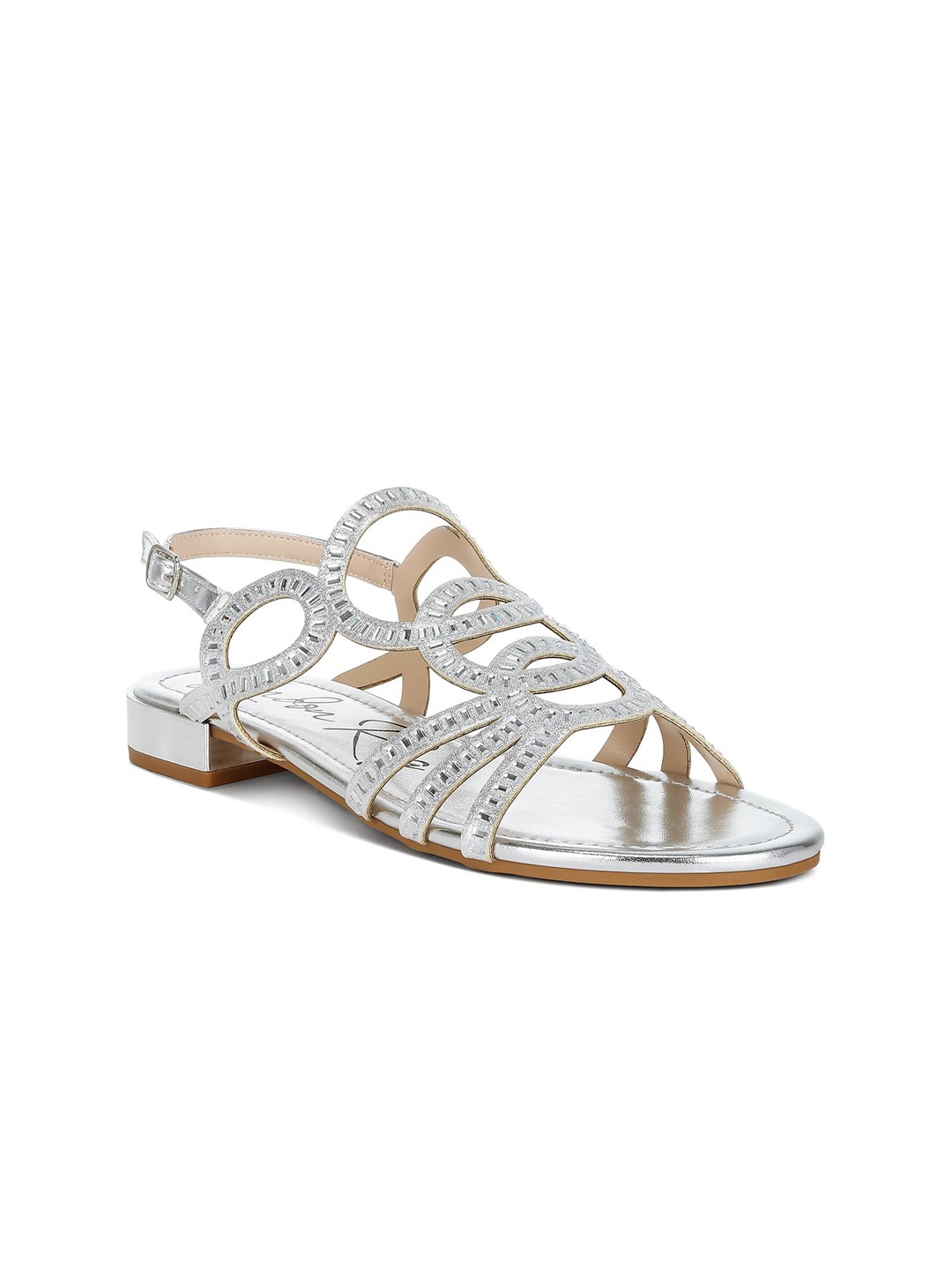 

London Rag Women Open Toe Rhinestone Flats, Silver