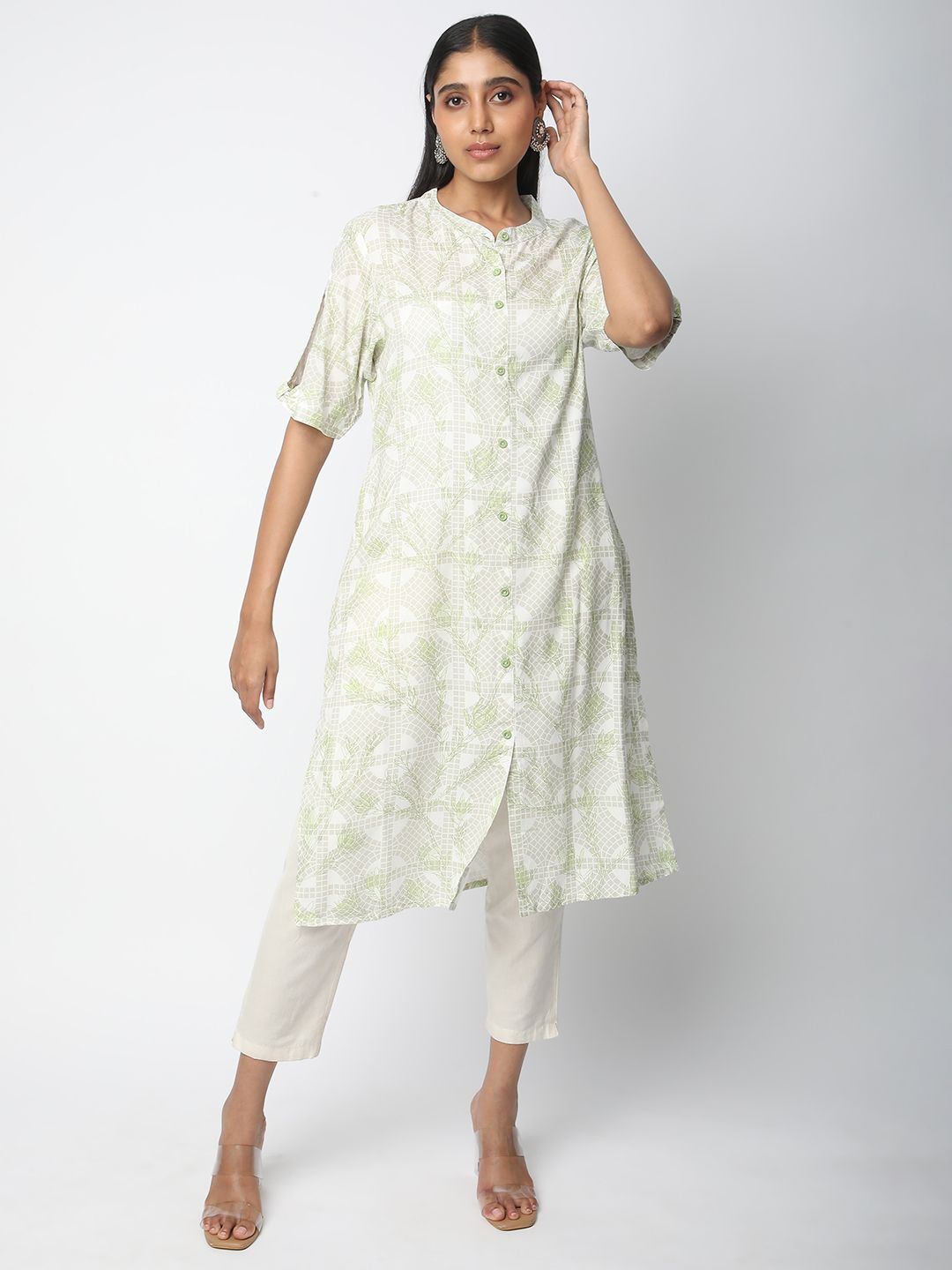 

R&B Women Flared Sleeves A-Line Kurta, Green