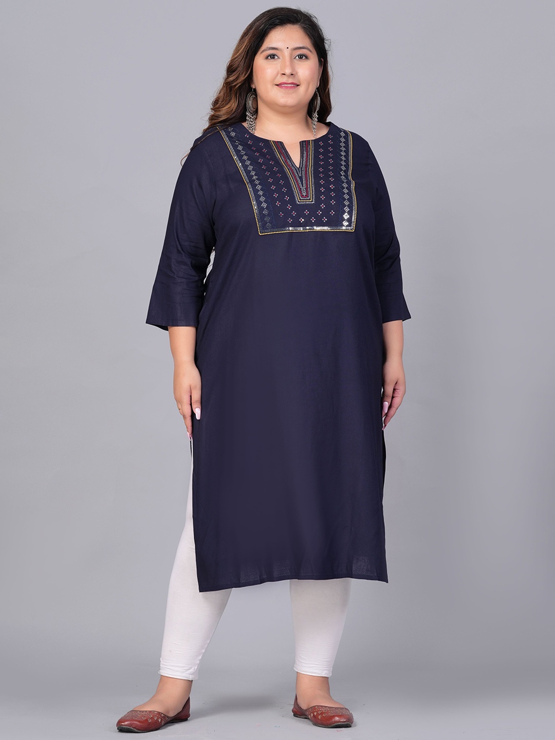 

Sztori Women Yoke Design Gotta Patti Kurta, Navy blue