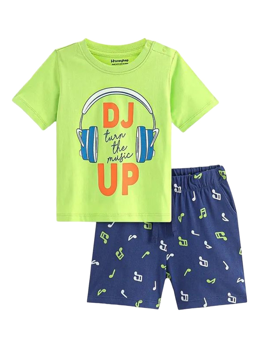 

Honeyhap Boys Graphic Printed Pure Cotton Night suit 16034659-GREEN GLOW/ NAVY PEONY