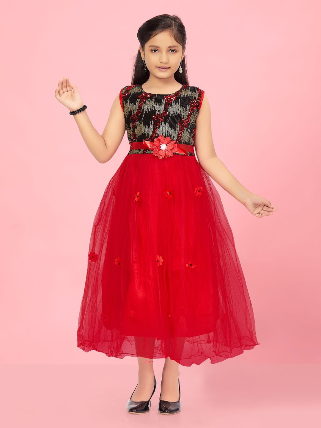 

BAESD Embellished Net Fit & Flare Dress, Red