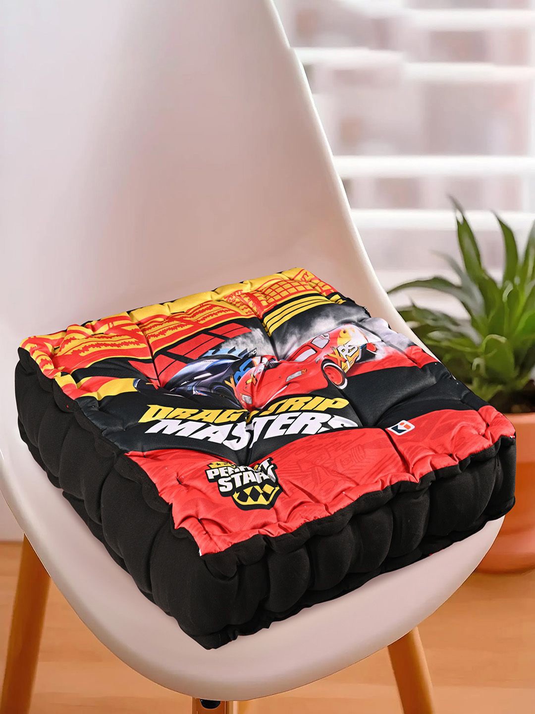 

Kuber Industries Black & Red 2 Pieces Printed Chair Pads
