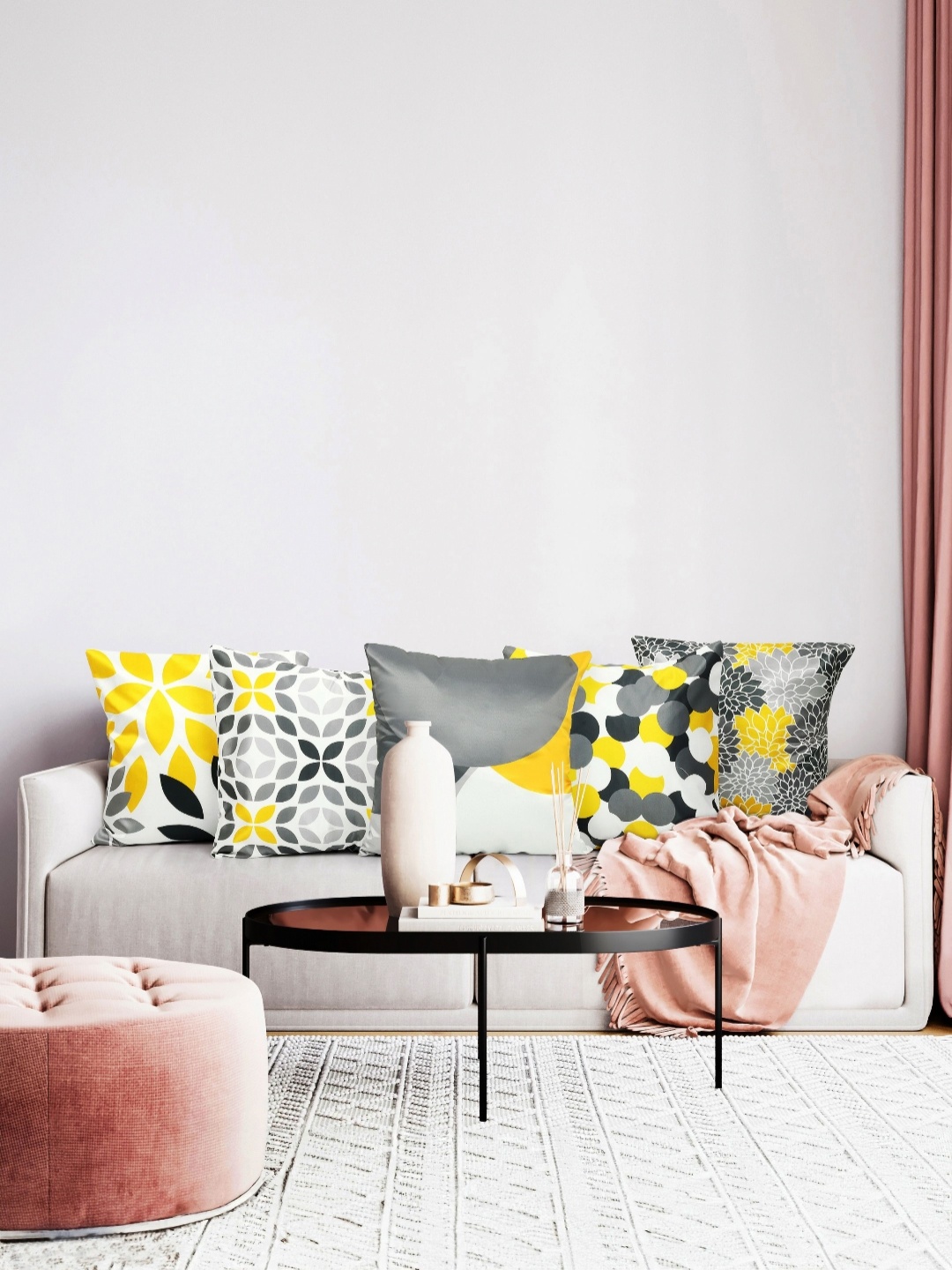 

Vendola White & Grey 5 Pieces Floral Printed Square Shaped Cushion Covers