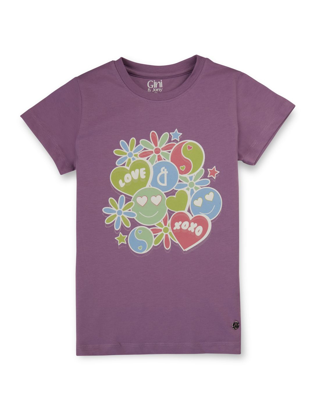 

Gini and Jony Girls Graphic Printed Cotton T-shirt, Purple