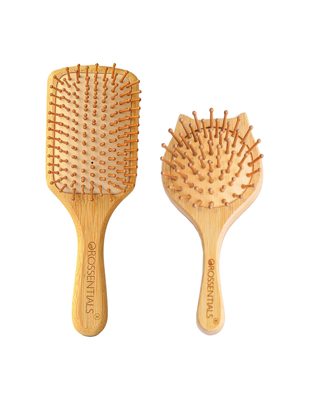 

OROSSENTIALS Set Of 2 Wooden Hair Brush, Brown