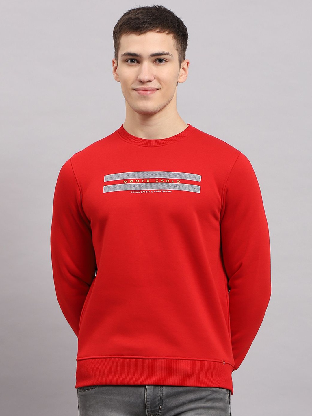 

Monte Carlo Men Typography Printed Pullover Cotton Sweatshirt, Red