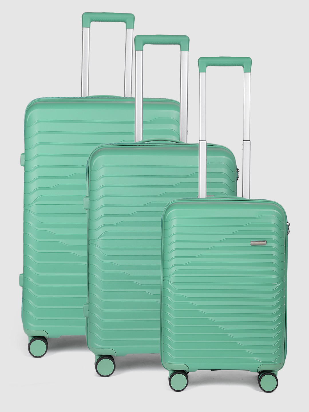 

Teakwood Leathers Set of 3 Breeze Textured 360-Degree Rotation Hard Trolley Bags, Green