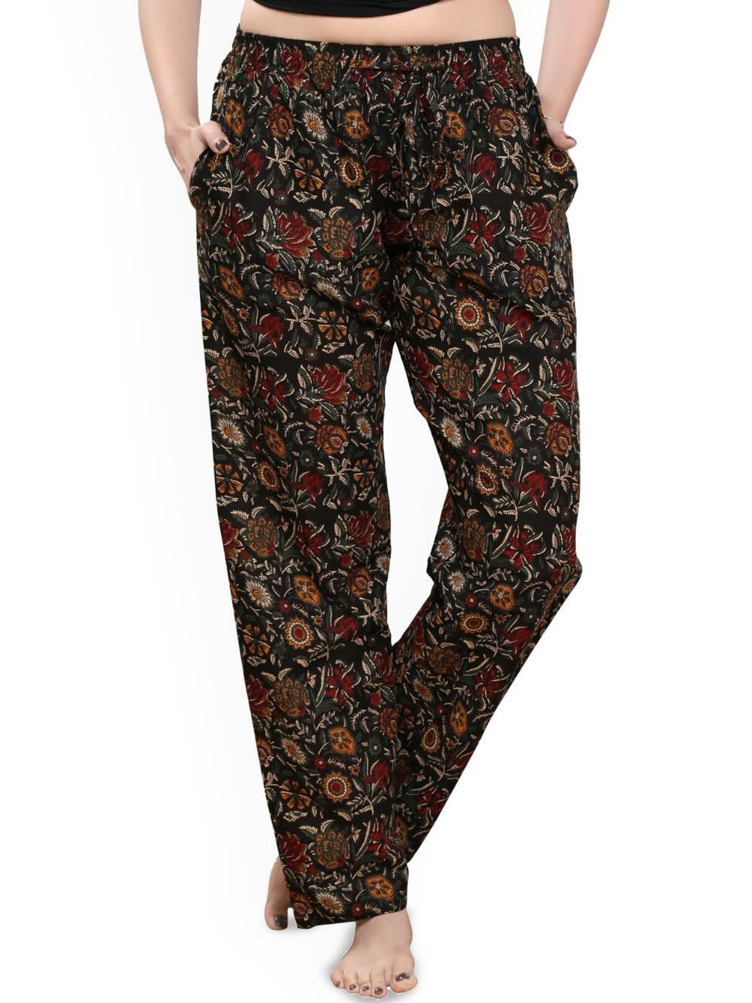 

evolove Women Printed Pure Cotton Mid Rise Lounge Pant, Black