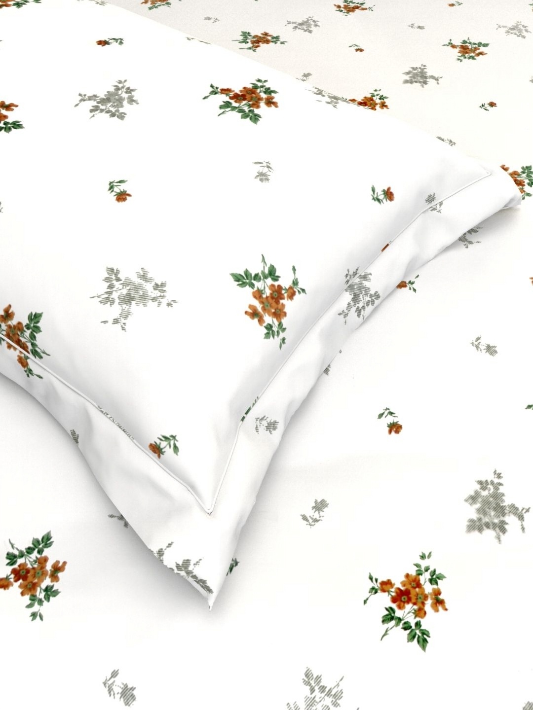 

THE WHITE MOSS White & Brown Floral Pure Cotton 220 TC Queen Bedsheet with 2 Pillow Covers