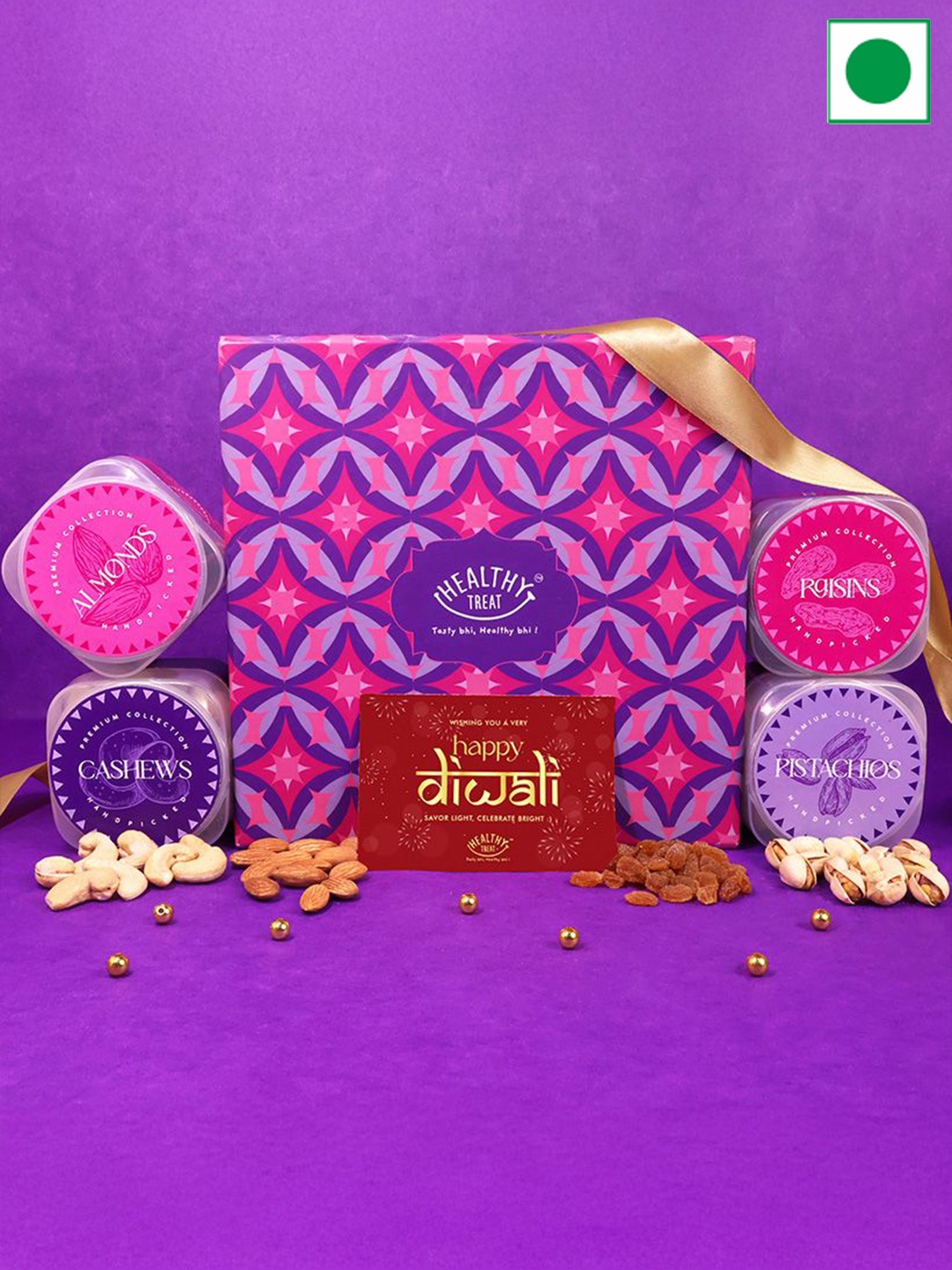 

Healthy Treat Dry Fruit Diwali Gift Hamper, Pink