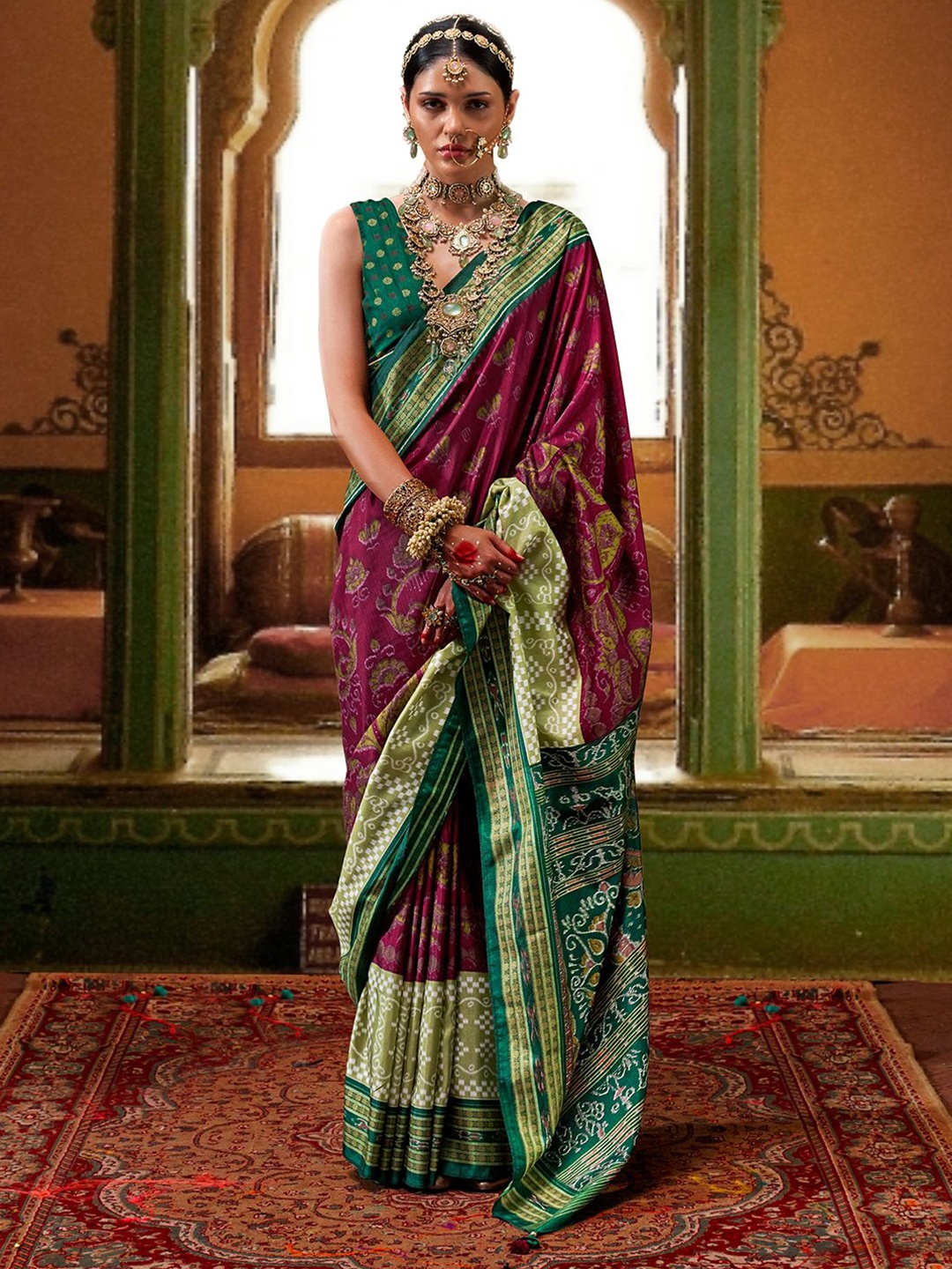 

Mitera Ethnic Motifs Printed Zari Patola Celebrity Saree, Purple