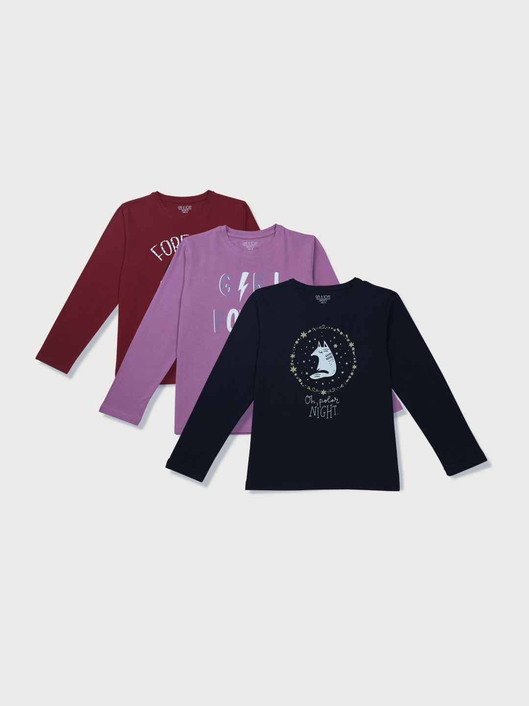 

Gini and Jony Pack of 3 Girls Graphic Printed Round Neck Cotton T-Shirt, Maroon