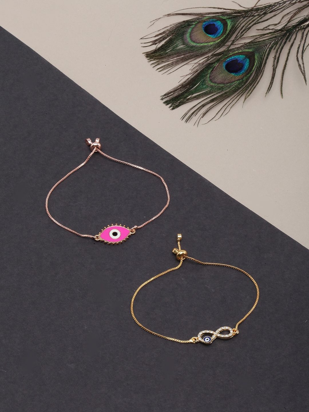 

KPOP Set Of 2 Rose Gold-Plated Stone Studded Enamelled Wraparound Bracelets