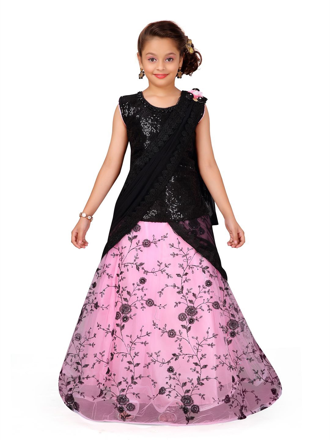 

BAESD Girls Ready to Wear Lehenga & Blouse With Dupatta, Black