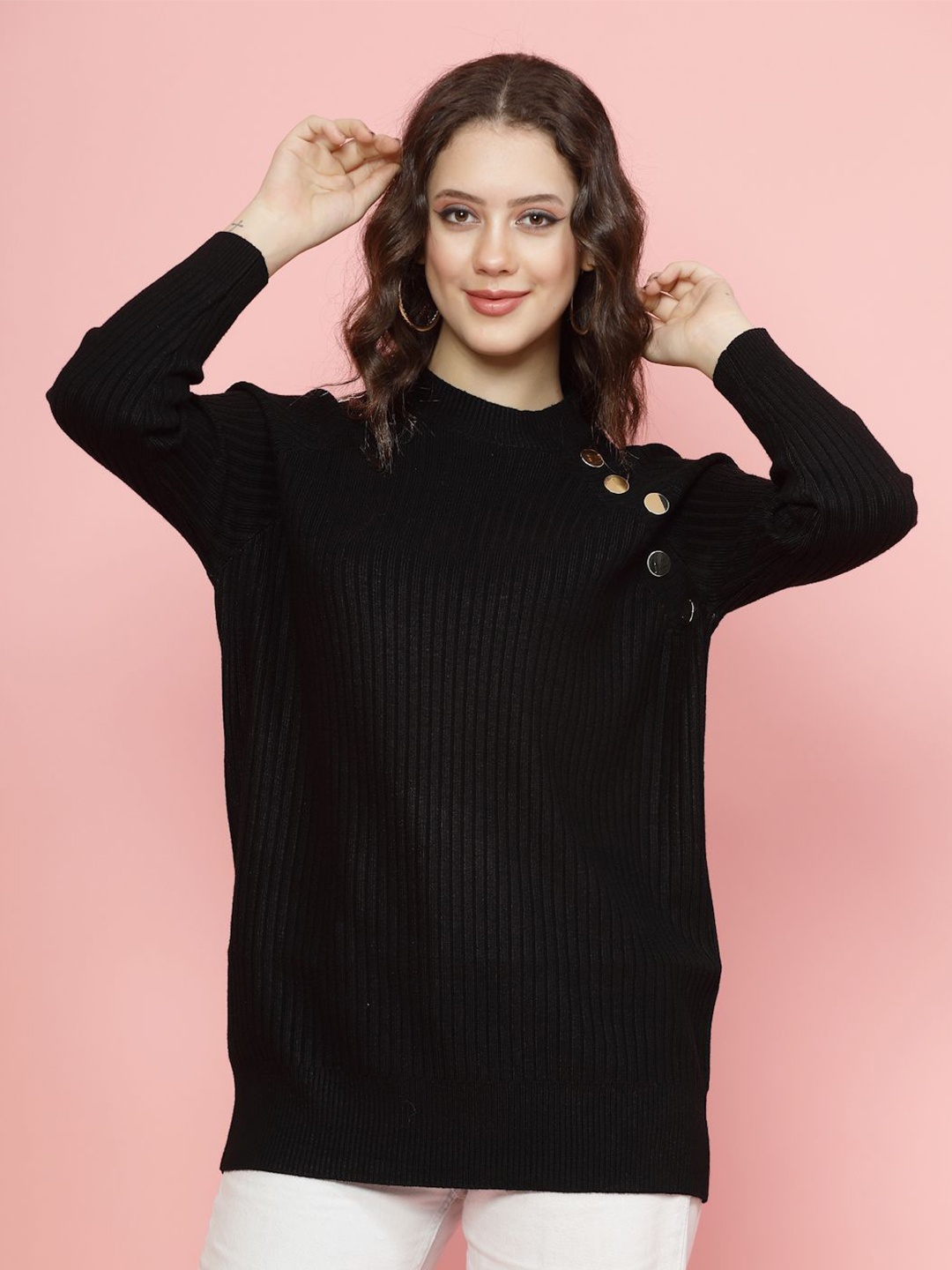 

Mafadeny Women Solid Round Neck Top, Black