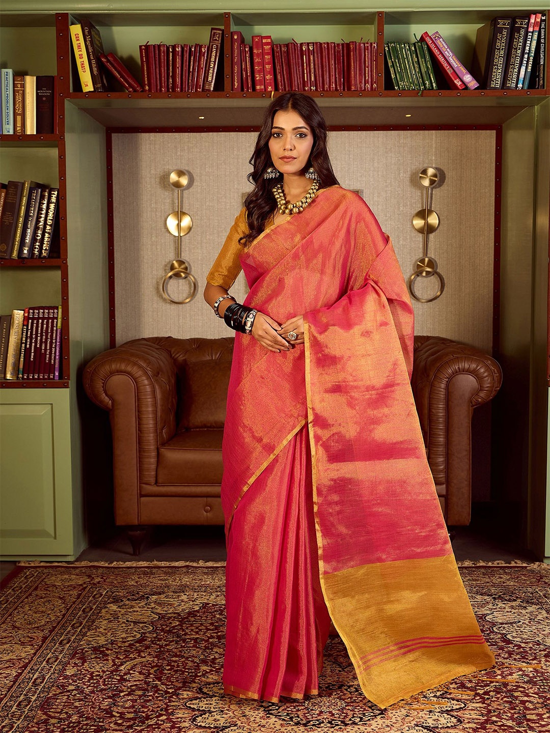 

Dori Woven Design Banarasi Saree With Zari Border, Pink