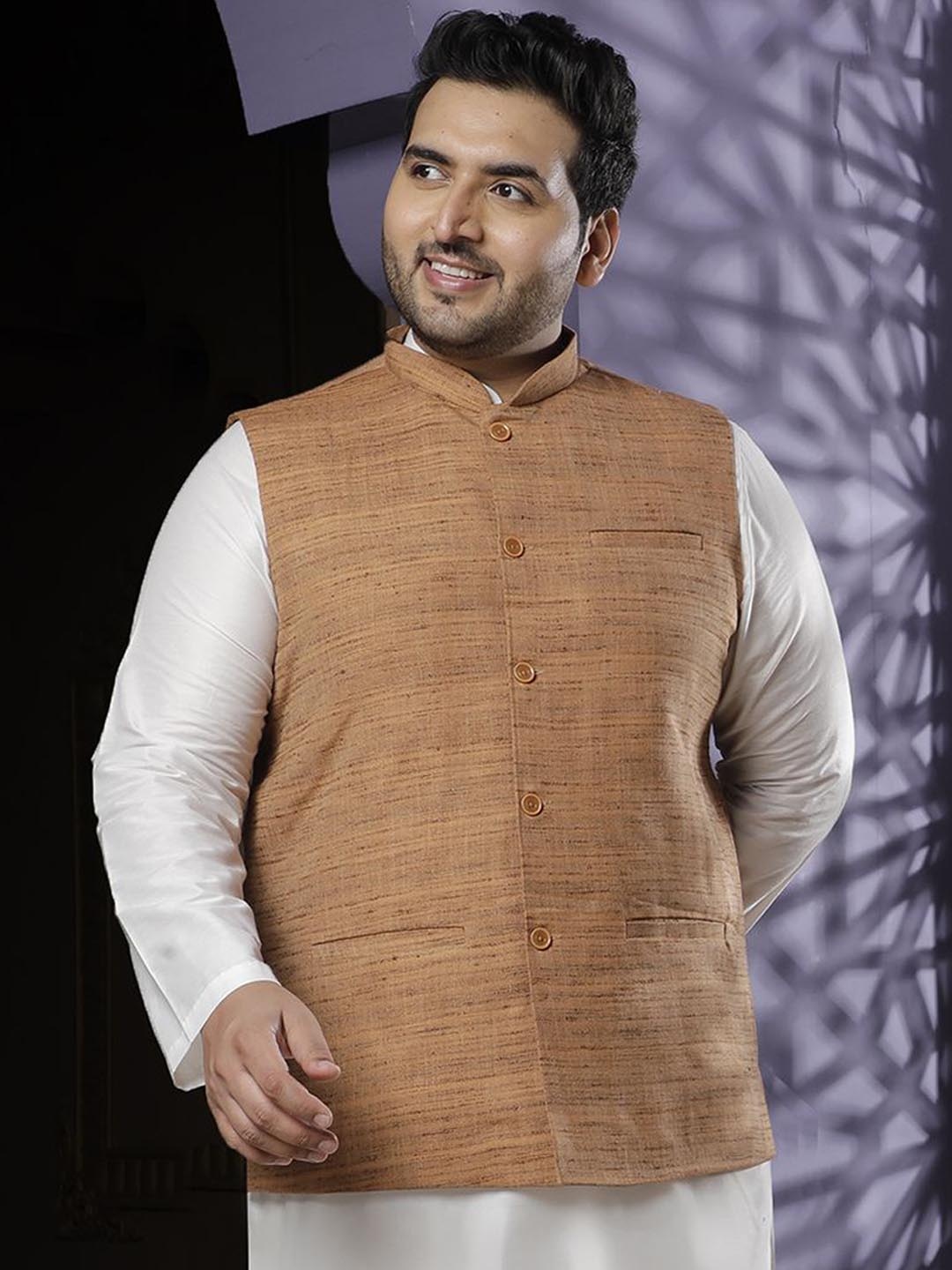 

Sztori Woven Design Nehru Jacket, Brown