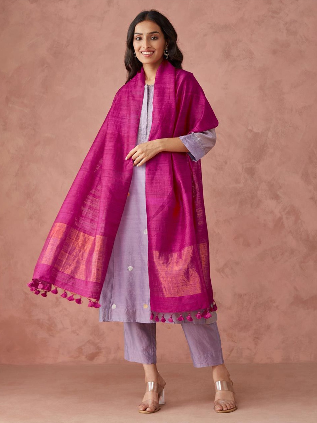 

Fabindia Women Woven Design Stole, Magenta