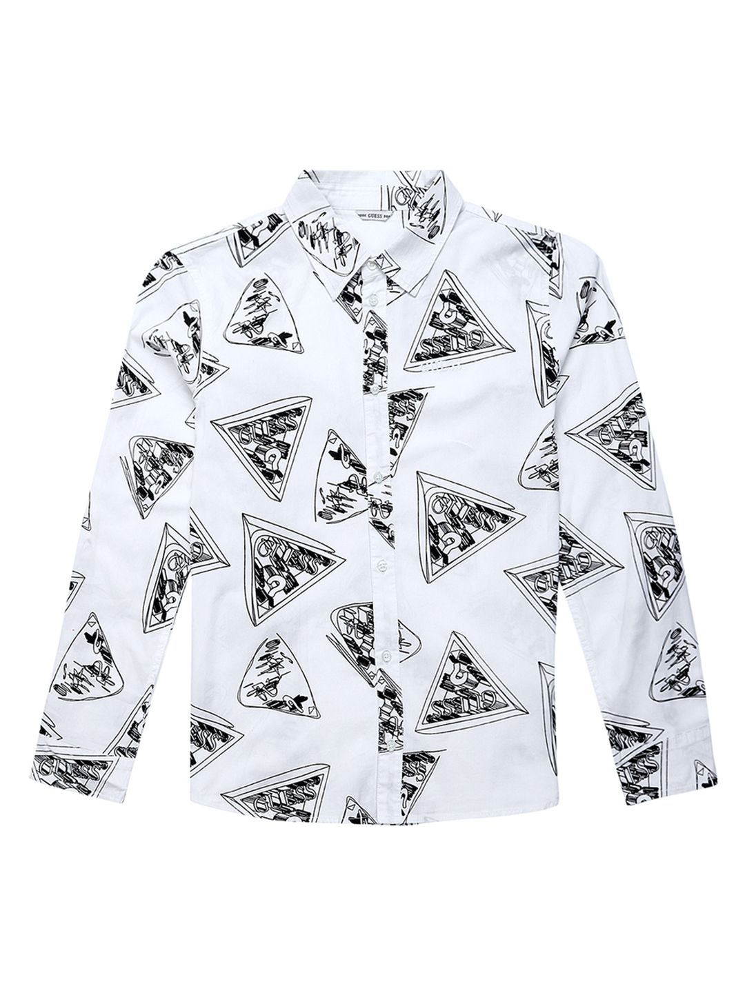 

GUESS kids Boys Comfort Cutaway Collar Printed Cotton Relaxed Fit Casual Shirt, White