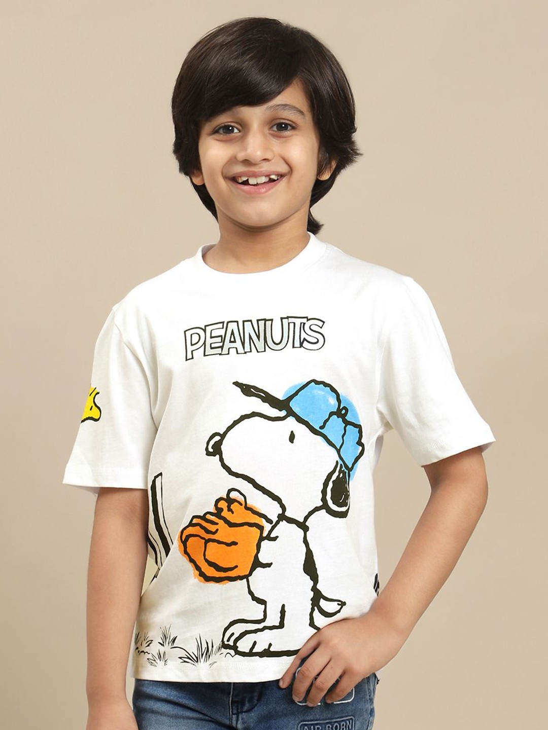 

Kids Ville Boys Peanuts Graphic Printed Pure Cotton Tshirt, White