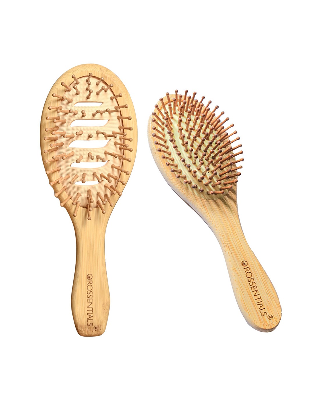 

OROSSENTIALS Set Of 2 Wooden Hair Brush, Brown