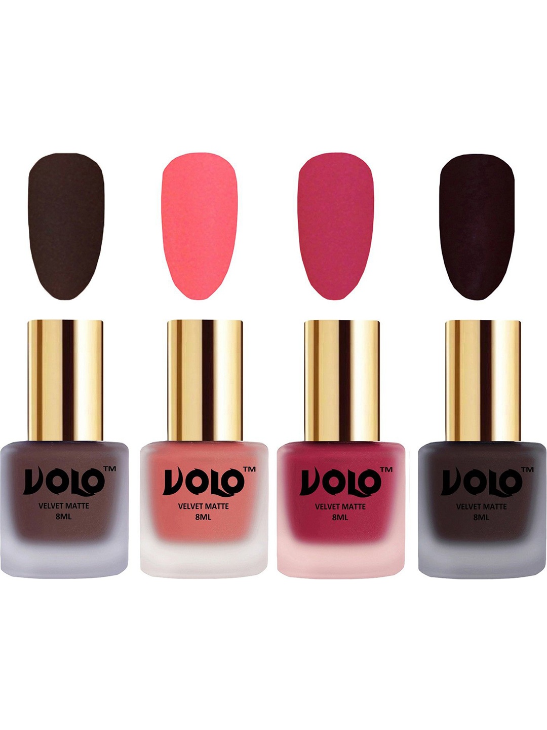 

VOLO Set Of 4 Matte Nail Polish-8 ml-Dark Wine-Chocolate Brown-Dark Peach-Passion Pink, Burgundy