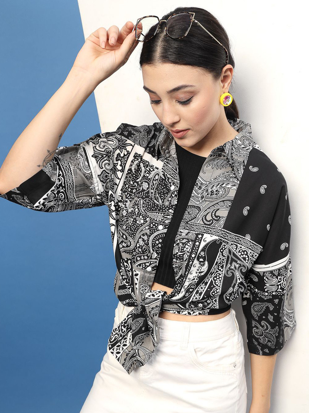 

Rigo Women Relaxed Spread Collar Floral Printed Casual Shirt, Black