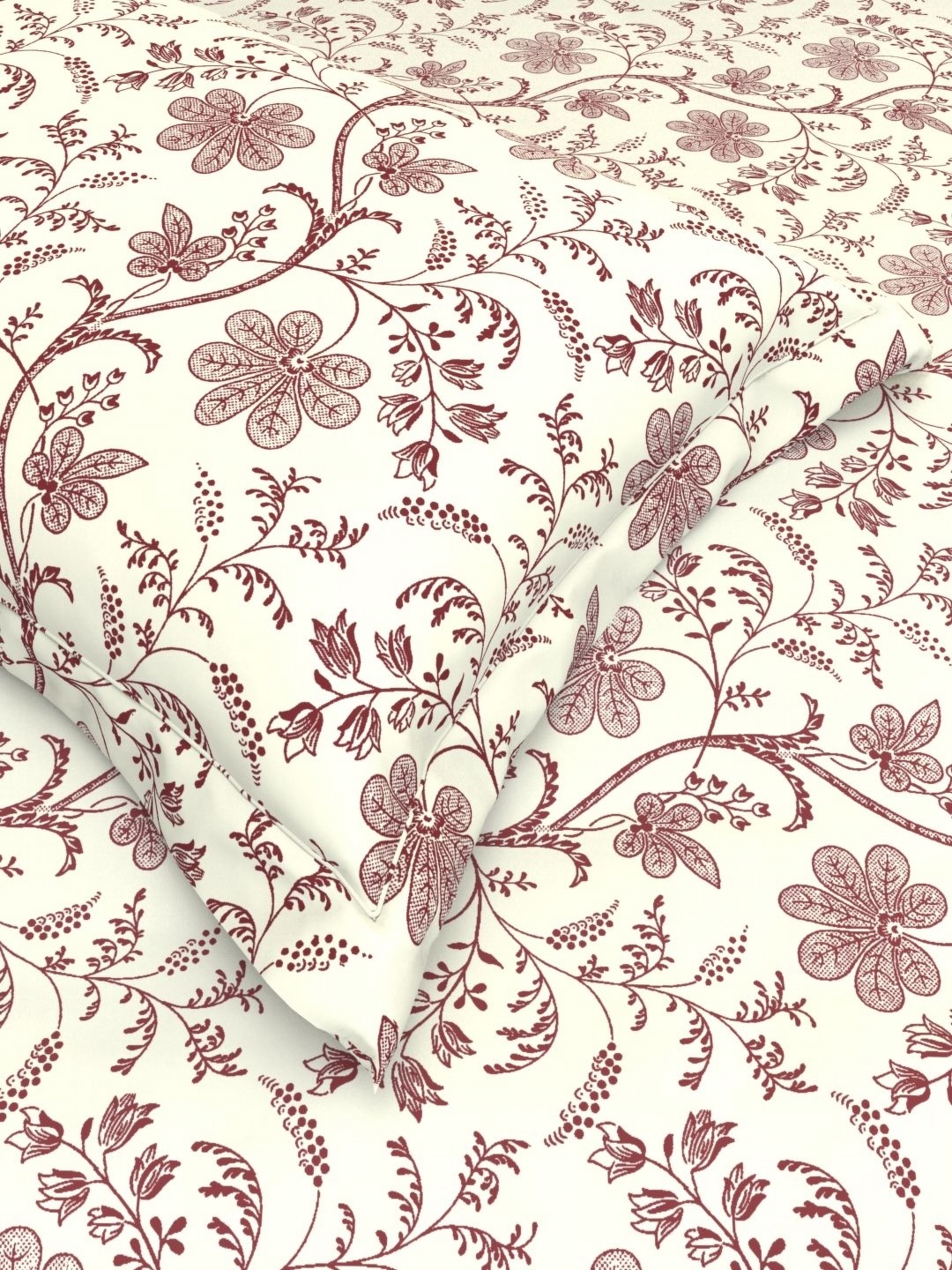 

THE WHITE MOSS White & Red Floral 220 TC Queen Bedsheet with 2 Pillow Covers