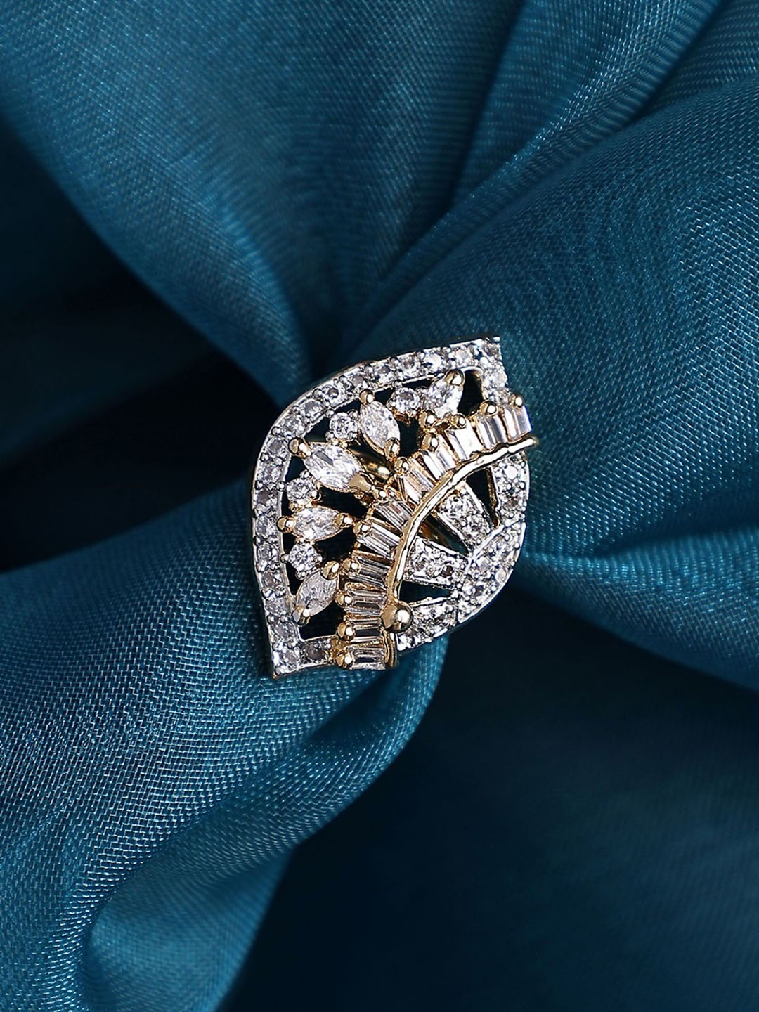 

ANIKAS CREATION Gold Plated American Diamond Studded Finger Ring