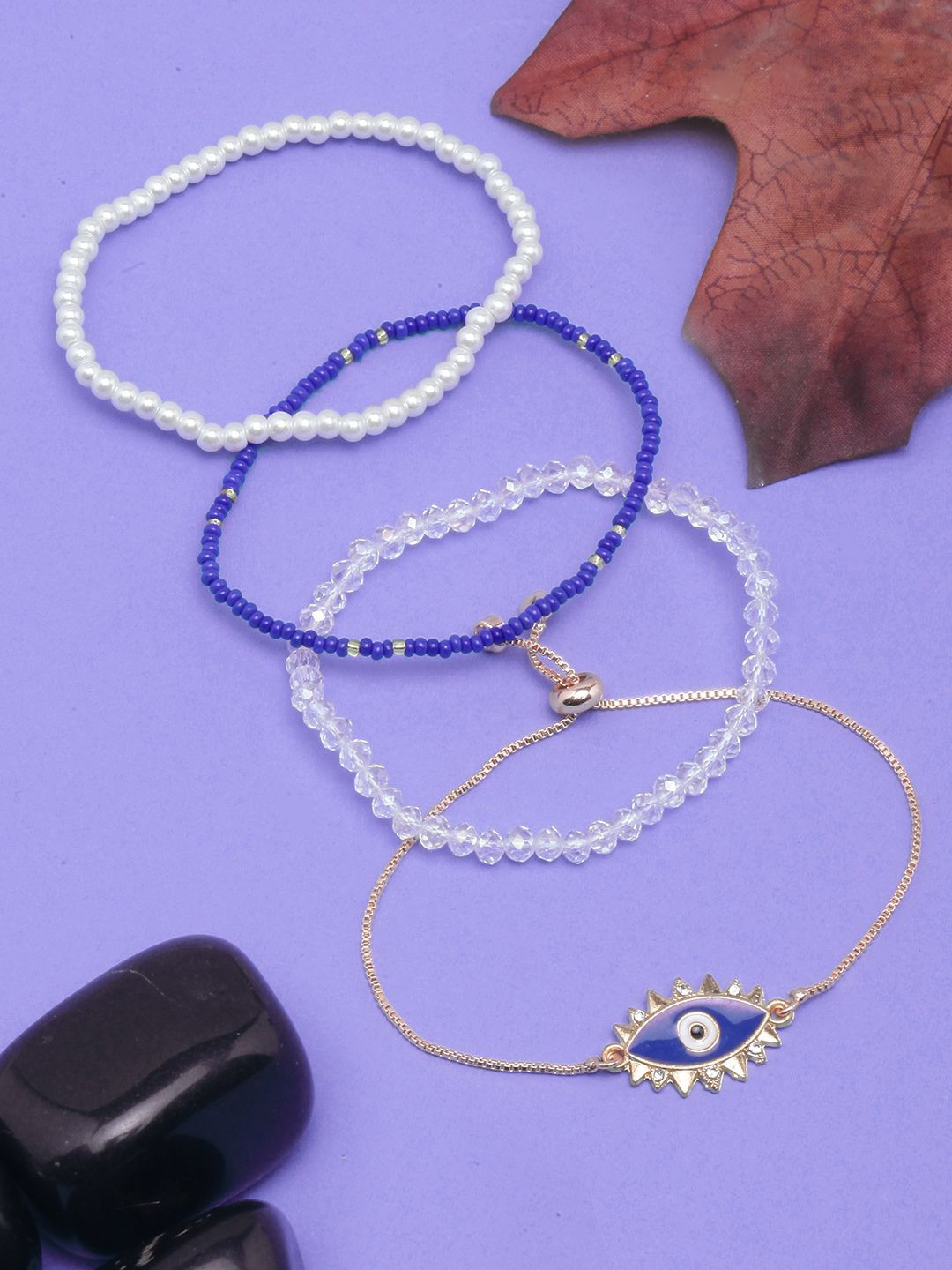 

KPOP Set Of 4 Rose Gold-Plated Beaded Charm Bracelet