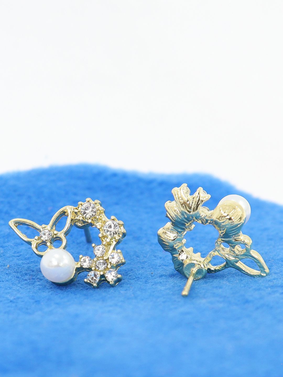 

Krelin Stainless Steel Cubic Zirconia Studded & Beaded Classic Studs, Gold