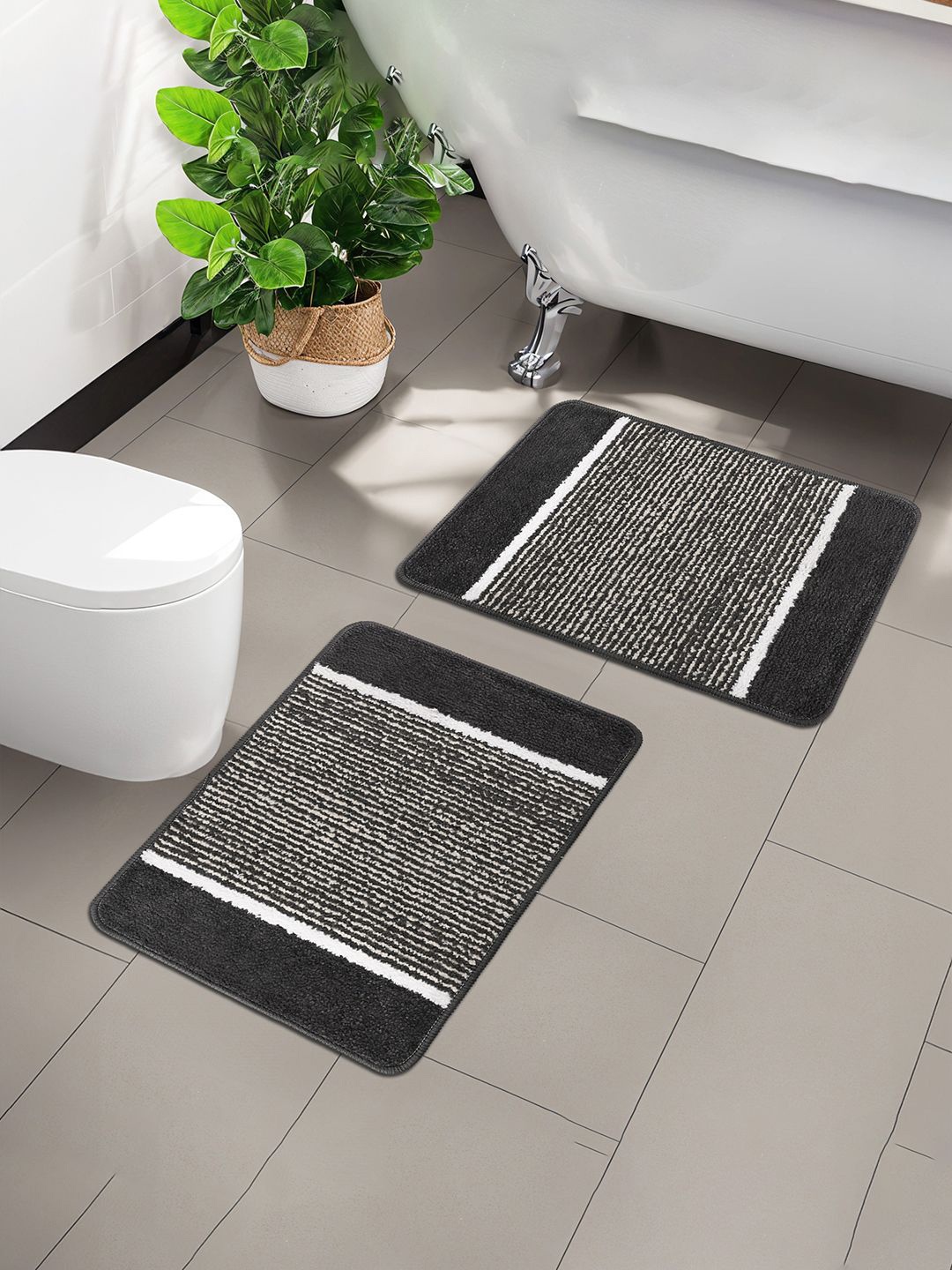 

Kuber Industries Grey & Black 2 Pieces Striped Anti-Skid Door Mats