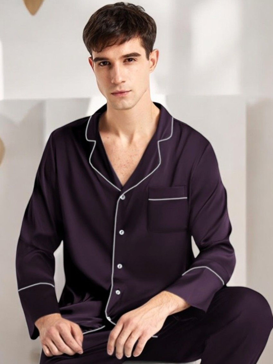 

Bella Babe by SK Lapel Collar Night suit, Purple