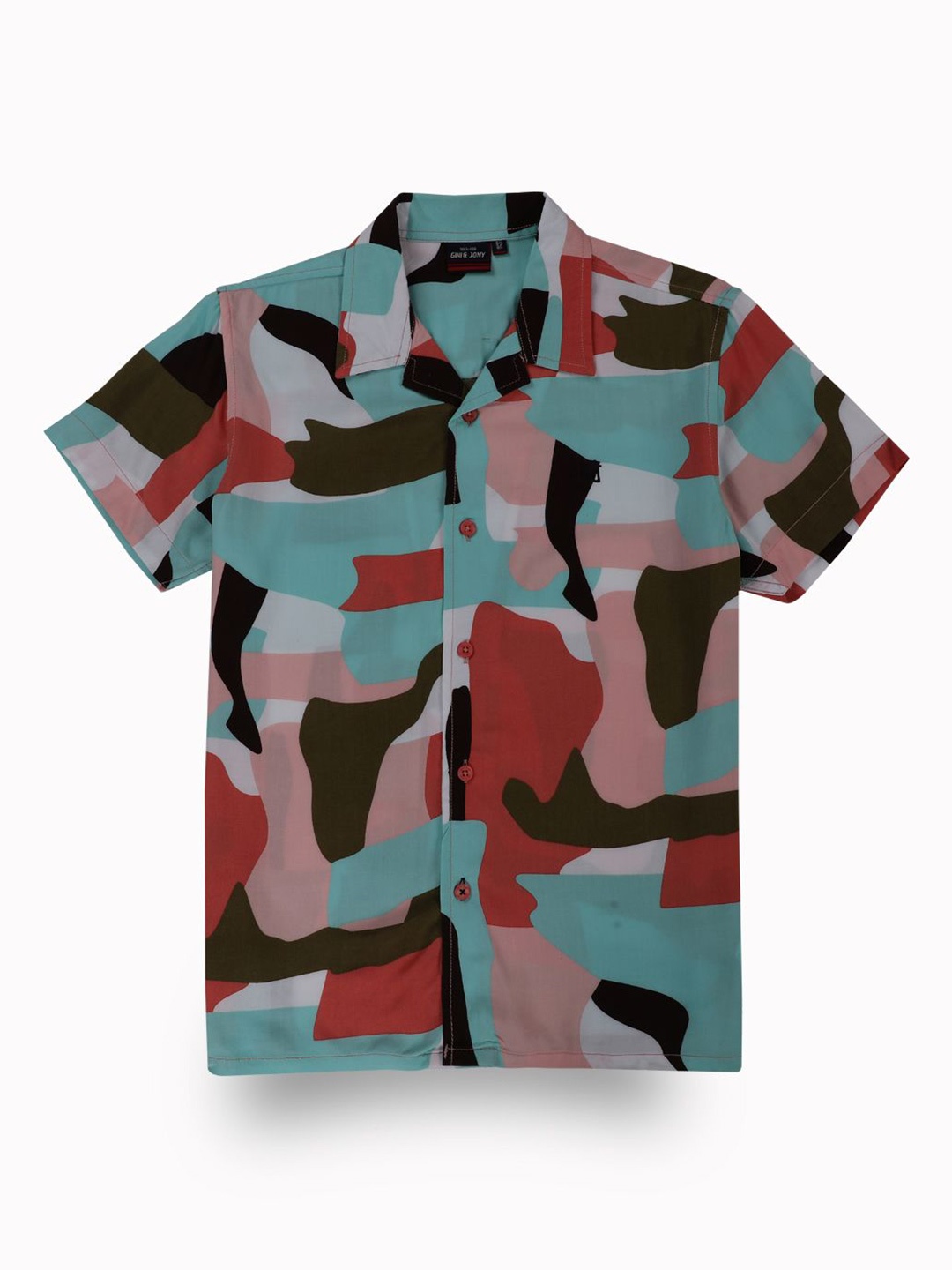 

Gini and Jony Boys Standard Cuban Collar Abstract Printed Cotton Casual Shirt, Teal