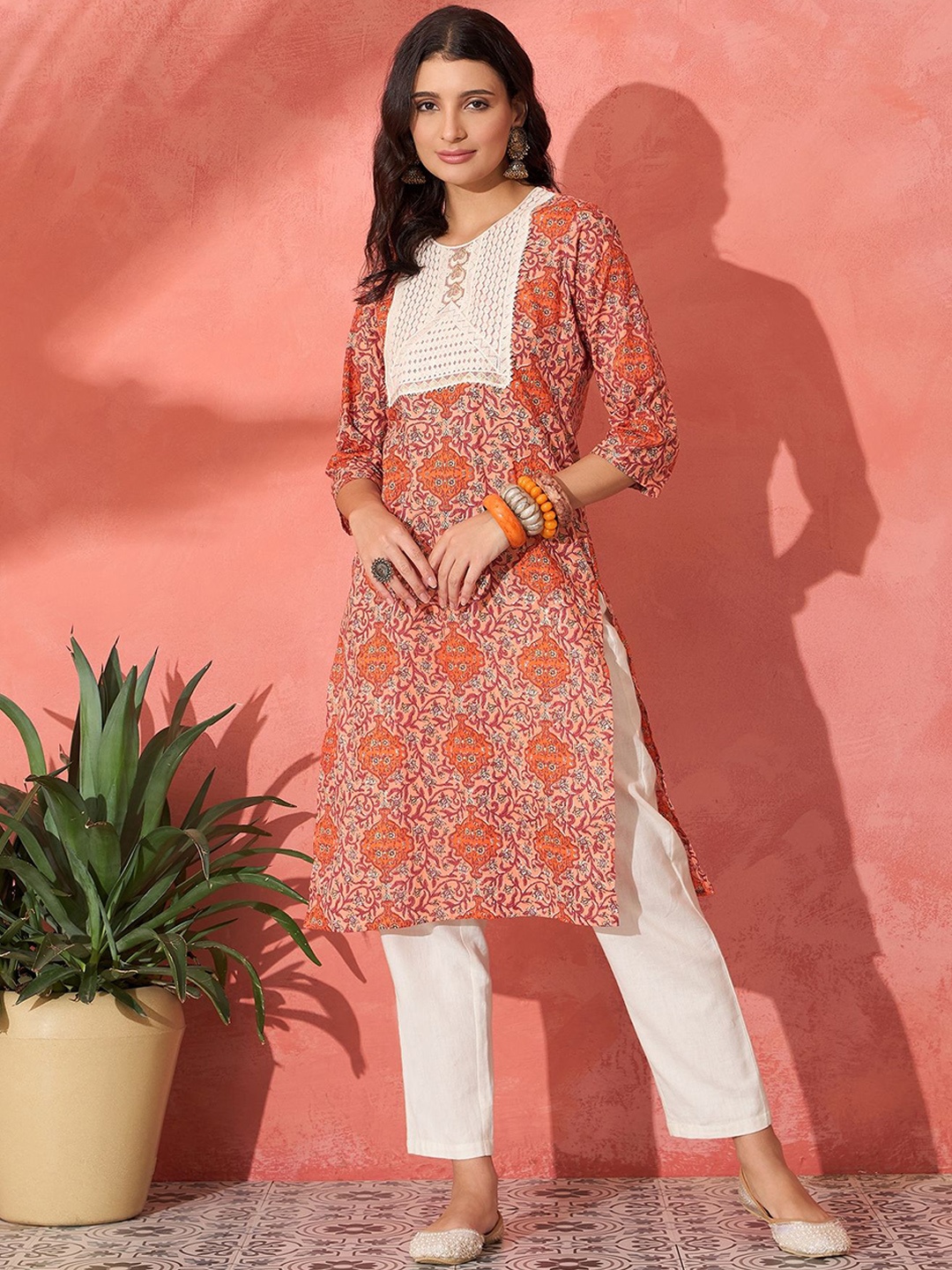 

Sangria Printed Straight Kurtas, Orange