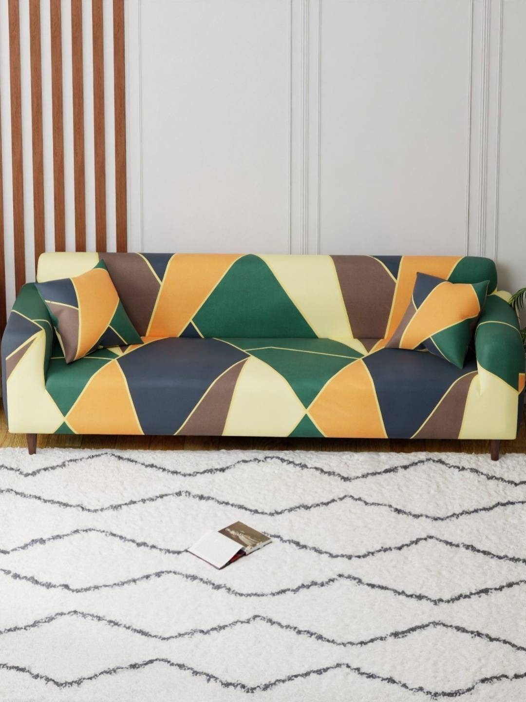 

Aura Green & Brown Abstract Printed 4 Seater Sofa Cover With Arms