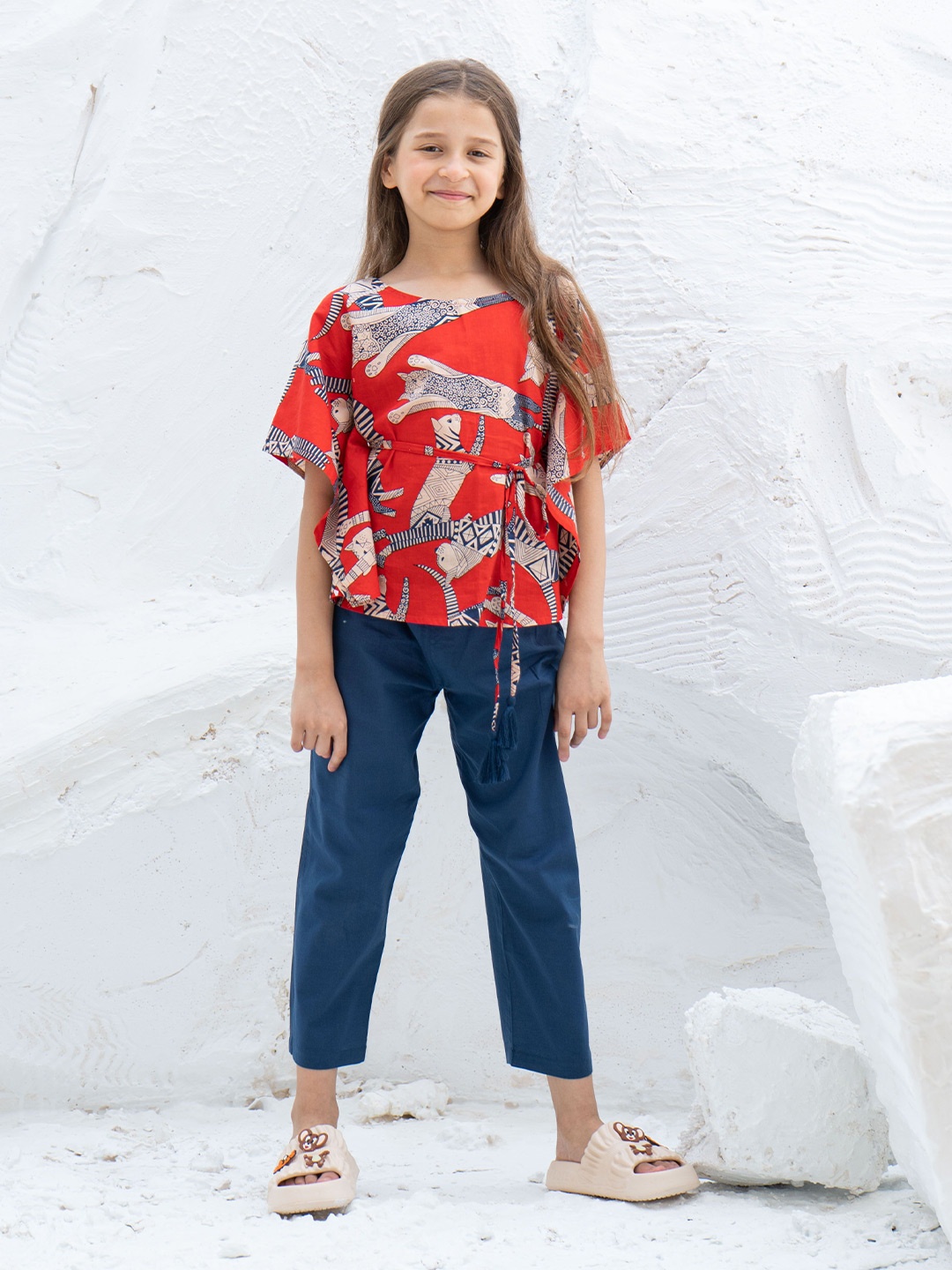

SANSKRUTIHOMES Girls Printed Pure Cotton Top & Trouser Clothing Set, Red